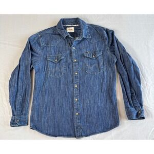 Wrangler Mens Denim Pearl Snap Shirt M‎ Indigo Wash Blue Western W Pockets NEW